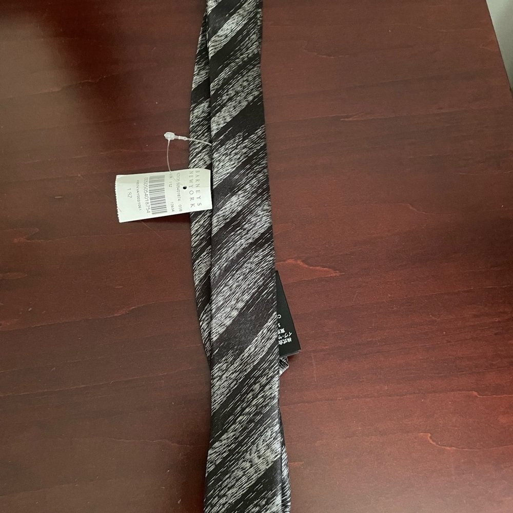 ** SOLD** Saint Laurent Black and Gray Diagonal Striped Skinny Tie